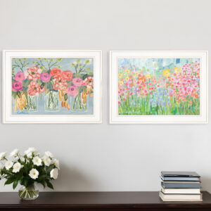 Set Of Two Garden Flowers II  White Framed Print Wall Art