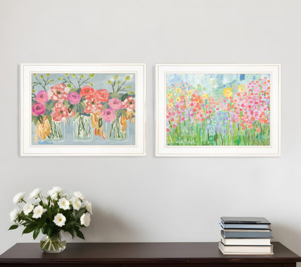 Set Of Two Garden Flowers II  White Framed Print Wall Art