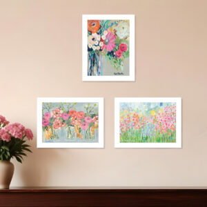Set Of Three Garden Flowers White Framed Print Wall Art