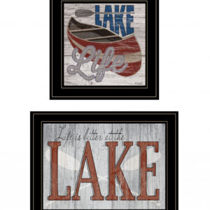 Set Of Two Lake Life is Better  Black Framed Print Wall Art