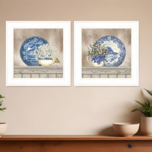 Set Of Two The Farmhouse Blues  White Framed Print Wall Art