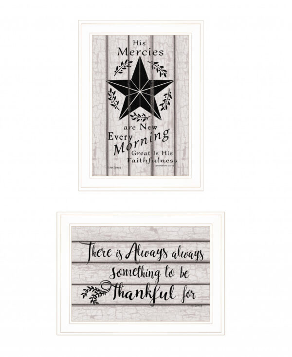 Set Of Two His Mercies and Thankful  White Framed Print Wall Art