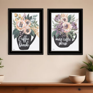 Set Of Two More Coffee Please or Coffee Break Black Framed Print Kitchen Wall Art