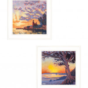 Set Of Two Carmel Beach and Lighthouse  White Framed Print Wall Art