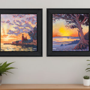 Set Of Two Carmel Beach and Lighthouse  Black Framed Print Wall Art