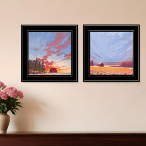 Set Of Two Scenic Landscapes With Barns Black Framed Print Wall Art