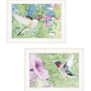 Set Of Two Humming Bird  and  White Framed Print Wall Art
