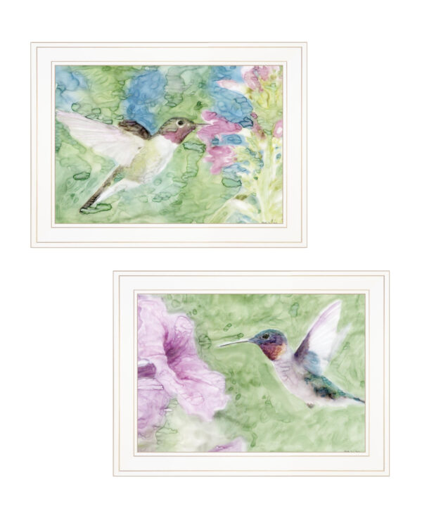 Set Of Two Humming Bird  and  White Framed Print Wall Art