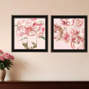 Set Of Two The Peonies  Black Framed Print Wall Art