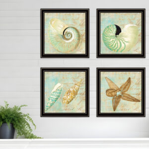 Set Of Four Ocean  Black Framed Print Wall Art
