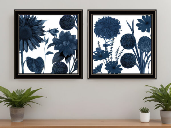 Set Of Two Sunflower Blues  Black Framed Print Wall Art