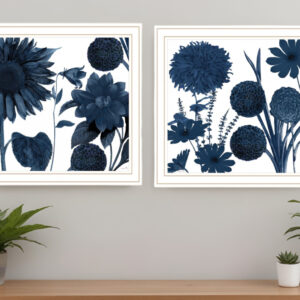 Set Of Two Sunflower Blues  White Framed Print Wall Art