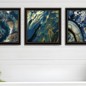 Set Of Three Deep Blue  Black Framed Print Wall Art