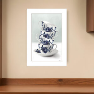 Tea Tower Blue  White Framed Print Kitchen Wall Art