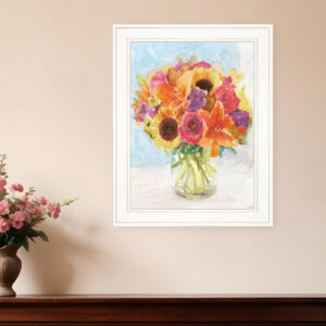 Vases with Flowers  White Framed Print Wall Art