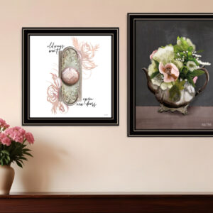 Set Of Two Vintage Floral Tea Pot and Door Knob Black Framed Print Kitchen Wall Art