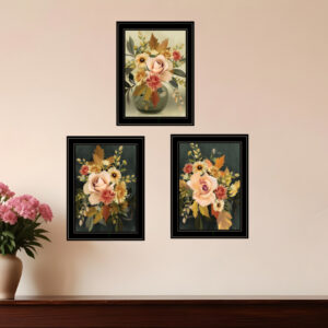 Set Of Three Romantic Autumn Black Framed Print Wall Art