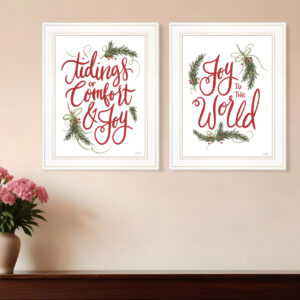 Set Of Two Good Tidings and Joy White Framed Print Wall Art