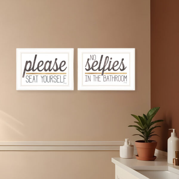 Set Of Two No Selfies When Seated  White Framed Print Bathroom Wall Art