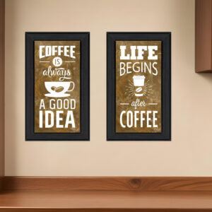 Set Of Two Life Begins and Ends With Coffee Black Framed Print Wall Art