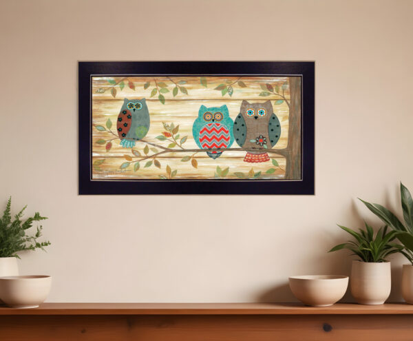Three Wise Owls  Black Framed Print Wall Art
