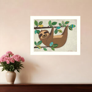 Hanging Sloth I  White Framed Print Wall Art