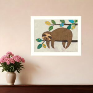 Hanging Sloth II  White Framed Print Wall Art