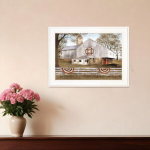 American Star Quilt Block Barn  White Framed Print Wall Art