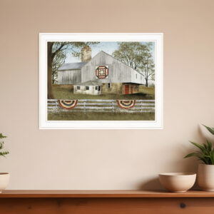 American Star Quilt Block Barn  White Framed Print Wall Art
