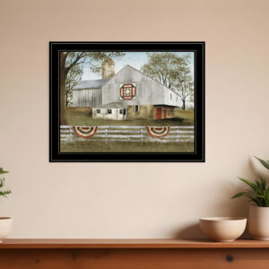 American Star Quilt Block Barn  Black Framed Print Wall Art
