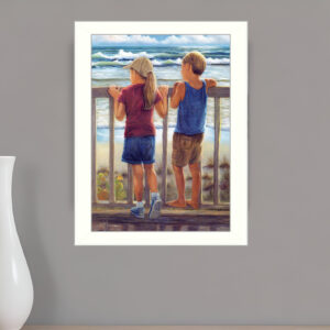 Looking Over the Rail White Framed Print Wall Art
