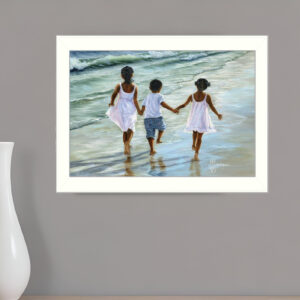 Running on the Beach  White Framed Print Wall Art