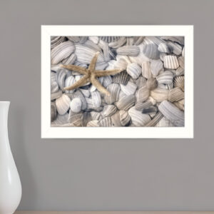 Starfish and Seashell  White Framed Print Wall Art