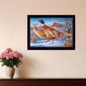 Frosty Morning Ringnecks  Black Framed Print Wall Art
