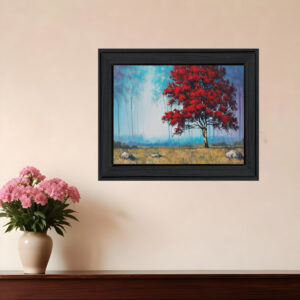 Red Tree  Black Framed Print Wall Art