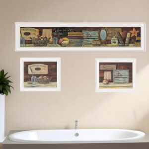 Set Of Three COUNTRY BATH White Framed Print Bathroom Wall Art
