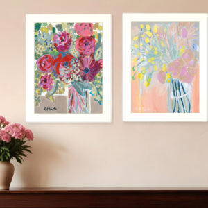Set Of Two Pastel Bouquets Maybe Shes a Wildflower White Framed Print Wall Art