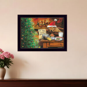 Christmas Eve Puppy Black Framed Print Wall Art