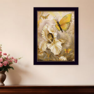 Flowers and Butterflies I  Black Framed Print Wall Art