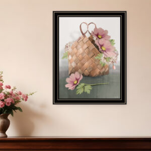 Farmhouse Daisy Basket  Black Framed Print Wall Art