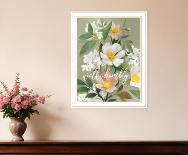 Walk Humbly Floral  White Framed Print Wall Art