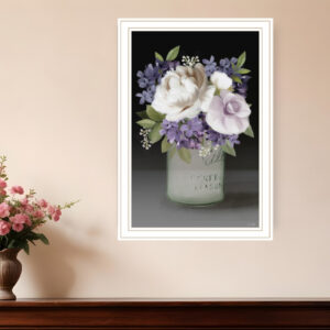 Lilac Mason Jar Floral  White Framed Print Wall Art