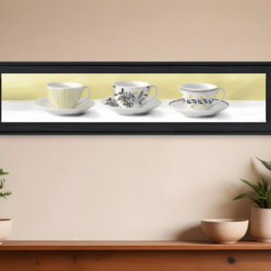Stack of Tea CupsYellow Black Framed Print Kitchen Wall Art
