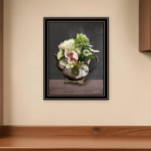 Vintage Floral Tea Pot  Black Framed Print Kitchen Wall Art