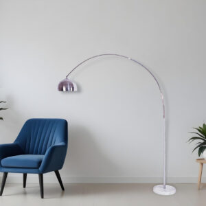 85" White Metal Arched Floor Lamp With Silver Metal Dome Shade