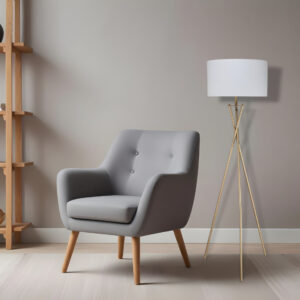 65" Gold And White Tripod Floor Lamp With White Fabric Drum Shade