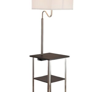 58" Steel Tray Table Floor Lamp With White Square Shade