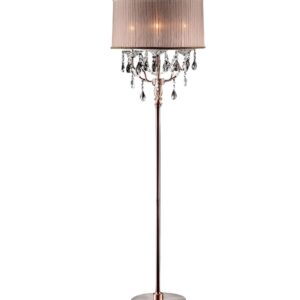 62" Silver Three Light Candelabra Floor Lamp With Pink Fabric Drum Shade