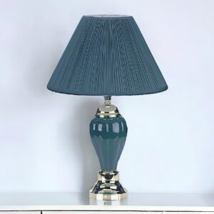 27" Teal Blue and Gold Ceramic Urn Table Lamp With Teal Blue Empire Shade