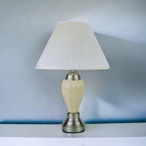 27" Ivory and Silver Ceramic Urn Table Lamp With White Empire Shade